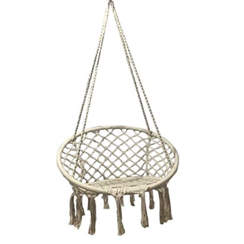 Tywk Swing Hanging Chair Handmade Cotton Rope Made of Hammock Chair Hollow Tassel Hanging Basket Swing for Living Room Balcony and Other Scenes White Bearing 200kg