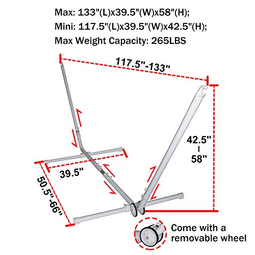 265lbs Weight Capacity Wheel Included White Steel Two Point Portable Hammock Stand Only (7.5ft-11ft.: Size : 133