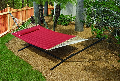 Hammock Outdoor Quilted Cotton Fabric Beach Rope Hammocks Swing Bed Back Yard with Pillow New Red