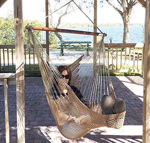 Mayan Hammock Chair by Krazy Outdoors - Large Hanging Swing Seat Cotton Rope Construction - Comfortable Lightweight Includes Wood Bar - Perfect for Yard and Patio Mocha Brown
