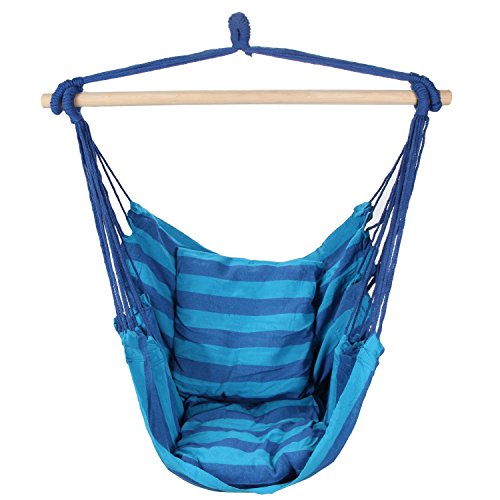 Swing Hanging Hammock Chair With Two Cushions Blue