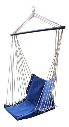 G3elite Hanging Hammock Chair Outdoor Swing Cobalt Blue Padded Seat Water Repelling Smooth Black Finish Wooden
