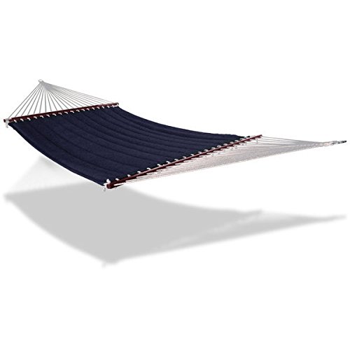 Hammaka Brand Quilted Hammock Made From Padded Olefin Fabric And Outlined With Dark Stained Hardwood Dowels