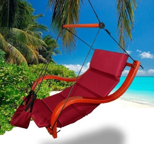 New Deluxe Patio Hanging Air Padded Swing Lounger Hammock Chair - Burgundy