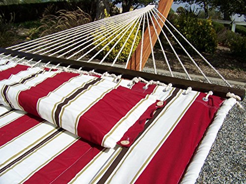 Petra Leisure Deluxe Quilted Elegant Red Stripe Double Padded Hammock Bed wPillow 2 Person Bed 425 LB Capacity STAND NOT INCLUDED