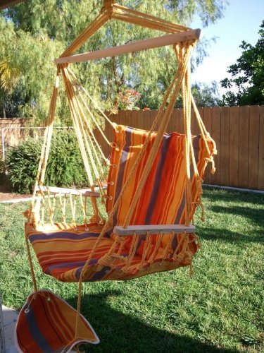 Petras Polycotton Padded Hammock Chair Swingamp Foot Rest Orangeamp Yellow Stripe Color