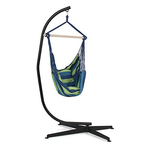 Belleze C Frame Stand Indoor Outdoor Solid Steel with Hammock Air Porch Swing Hanging Chair  Pillow