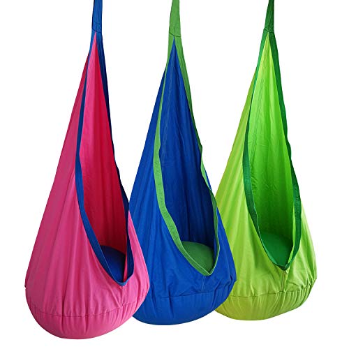 BHORMS Kids Pod Swing Seat Hammock 100 Cotton Child Hammock Chair for Indoor Outdoor Hanging Seat Hammock All Accessories Included-Fushcia Color