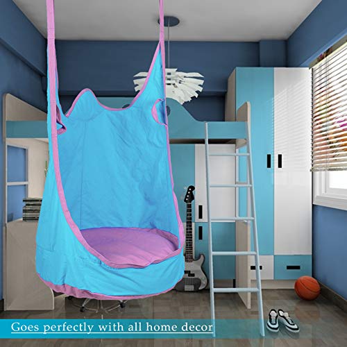 CO-Z Kids Pod Swing Seat Child Hanging Hammock Chair Indoor Outdoor Kid Hammock Seat Pod Nook Upgraded Two Straps Blue