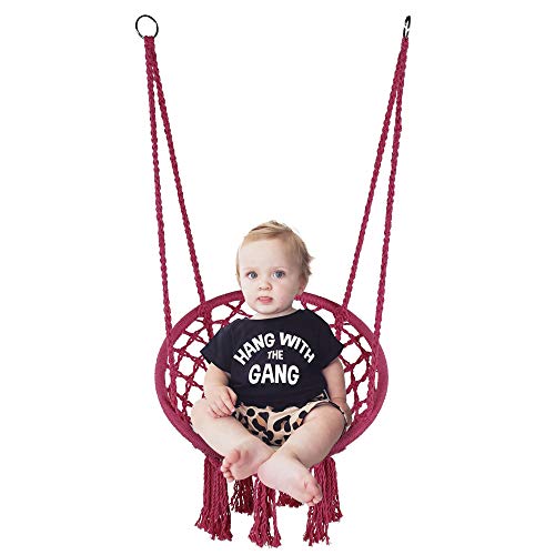 LAZZO Kids Hammock Chair Hanging Knitted Mesh Cotton Rope Macrame Children Swing 160 Pounds Capacity 122 Net Seatfor Bedroom Outdoors Garden Patio Yard Child GirlUnder 4 AgesPink