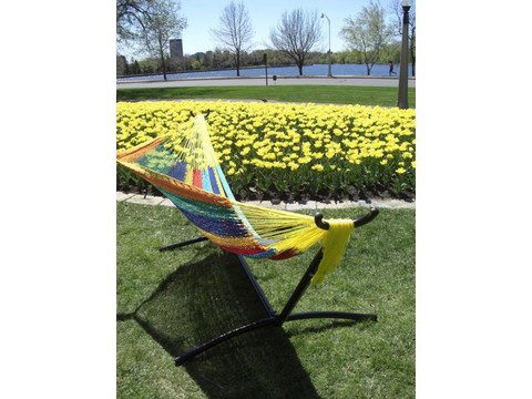Mayan Outdoor Family Hammock Extra Large With Heavy Duty Steel Stand - Hot Colors.this Xl Mayan Hammock Bed Has