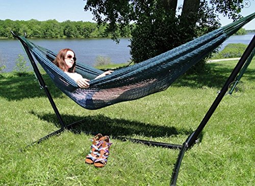 Mayan Xl Thick Cord Family Hammock With Universal Heavy Duty Steel Stand - Forest Green