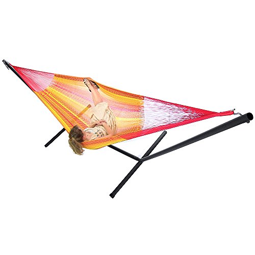 Sunnydaze Hand-woven 2 Person Mayan Hammock With Stand, Family Size, Tequila, 400 Pound Capacity