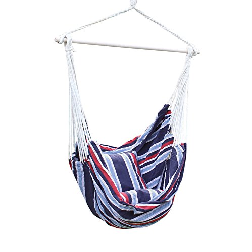 Adeco Deutschland Blue Hanging Hammock Chair For Indoor And Outdoor Spaces