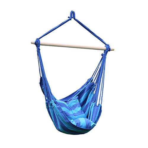 Apricis 34-inch Hanging Hammock Chair Swing With Two Cushions Blue Stripe
