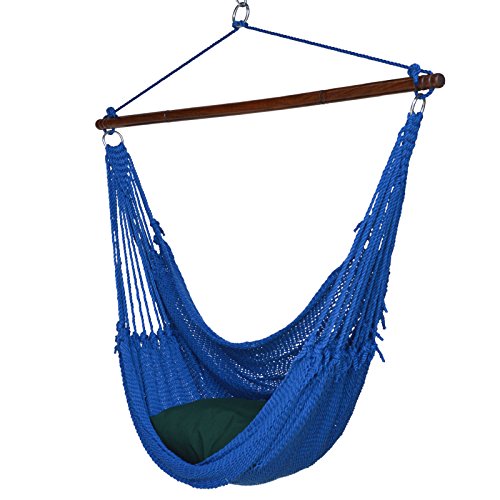 Jumbo Caribbean Hammock Chair With Footrest - 55 Inch - Soft-spun Polyester - Dark Blue