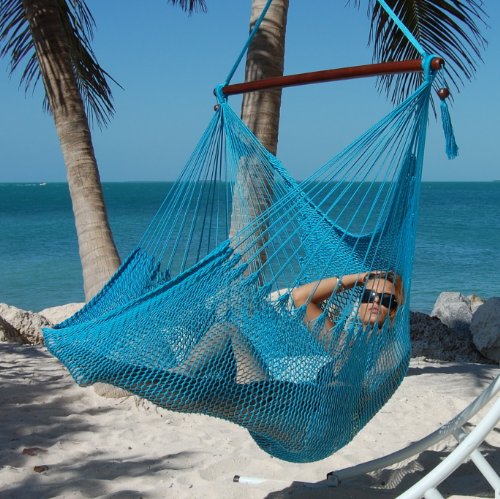 Large Caribbean Hammock Chair - 48 Inch - Polyester - Hanging Chair - Light Blue