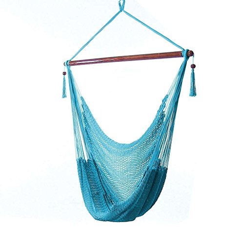 Sunnydaze Hanging Caribbean Xl Hammock Chair Sky Blue 40 Inch Wide Seat