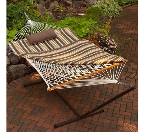 Bundle - 11 Ft Cotton Rope Hammock And Metal Stand Set With Hammock Pad And Head Pillow Plus Drinkamp Ipad Holder