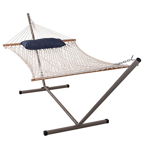 Sundale Outdoor Cotton Rope Hammock With 12 Feet Steel Stand And Pillow Combo