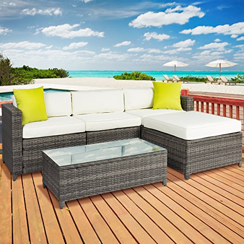 Best Choice Products 5PC Rattan Wicker Sofa Set Cushioned Sectional Outdoor Garden Patio Furniture Grey