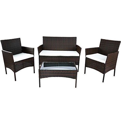 Merax 4 PC Outdoor Garden Rattan Patio Furniture Set Cushioned Seat Wicker Sofa Brown