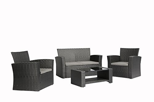 Baner Garden (n87) 4 Pieces Outdoor Furniture Complete Patio Cushion Wicker Rattan Garden Set, Full, Black