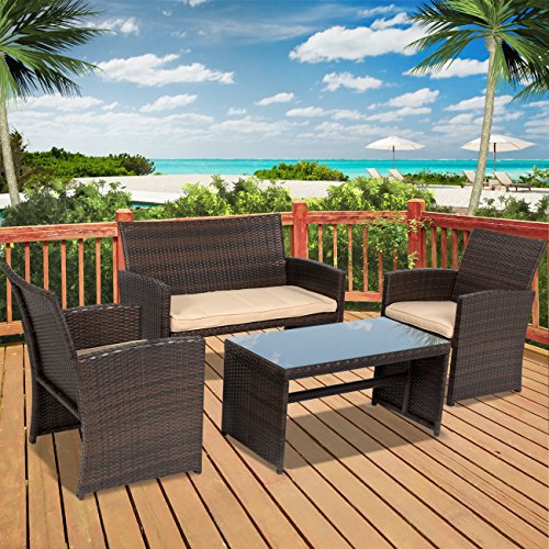 Best Choice Products 4pc Wicker Outdoor Patio Furniture Set Custioned Seats