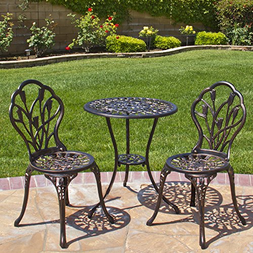 Best Choice Products® Outdoor Patio Furniture Tulip Design Cast Aluminum Bistro Set In Antique Copper