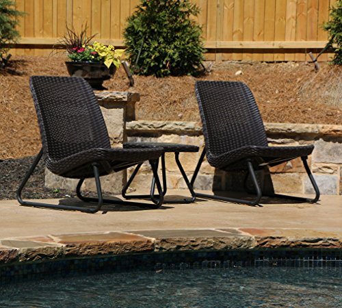 Keter Rio 3 Pc All Weather Outdoor Patio Garden Conversation Chair Set Furniture, Brown