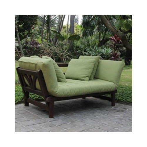 Studio Outdoor Converting Patio Furniture Sofa, Couch, And Love Seat Folding Lounge Chair, Brown With Green Cushions