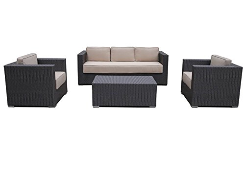 Abba Patio 4 Pcs Outdoor Brown Wicker Patio Furniture Set Garden Lawn Sofa with Cushioned Seat