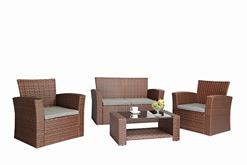 Baner Garden (n87) 4 Pieces Outdoor Furniture Complete Patio Cushion Wicker Rattan Garden Set, Full, Brown