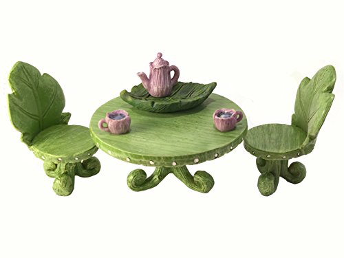 Miniature Fairy Garden Furniture set Leaf Bistro Set with Tea Set for Fairies and Garden Gnomes