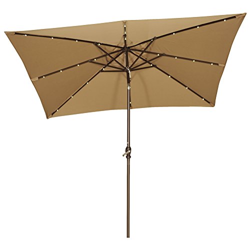 Abba Patio 7 by 9 Feet Rectangular Patio Umbrella with Solar Powered 32 LED Lights with Tilt and Crank Brown