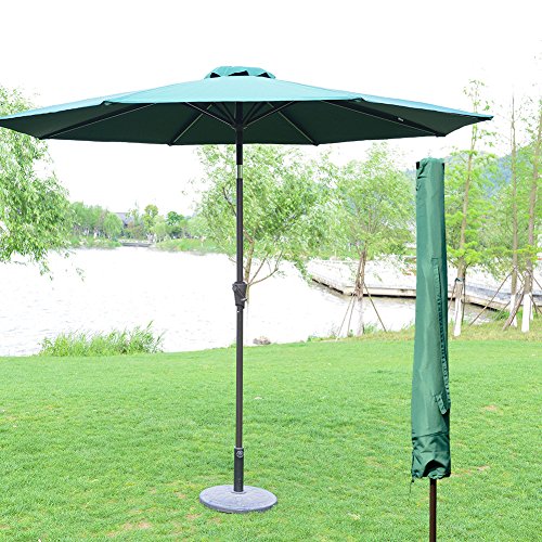 Patiopost 9 Ft 8 Ribs Patio Market Umbrella With Push Button Tilt And Uv Resistant Protect Cover 250gsm Dark
