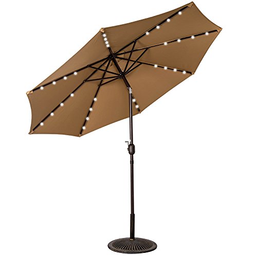 Sundale Outdoor Solar Powered 32 Led Lighted Outdoor Patio Umbrella With Crank And Tilt 9 Feet Tan