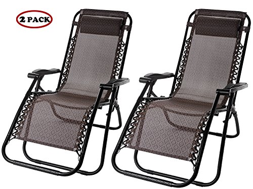 Merax Lounge Chair Zero Gravity Deck Chair Folding Reclining Patio Chair Set of 2Brown