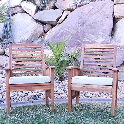 Walker Edison Solid Acacia Wood Patio Chairs Set Of 2