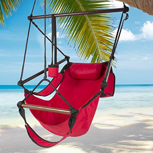 Best Choice Products Hammock Hanging Chair Air Deluxe Outdoor Chair Solid Wood 250lb Red