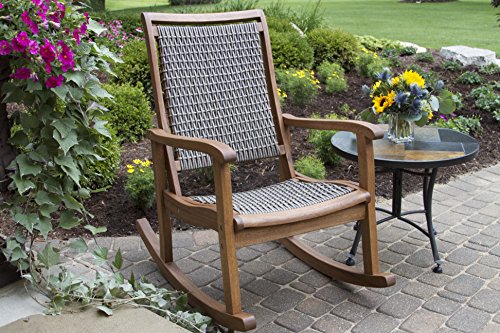 Outdoor Interiors Resin Wicker And Eucalyptus Rocking Chair Brown And Grey