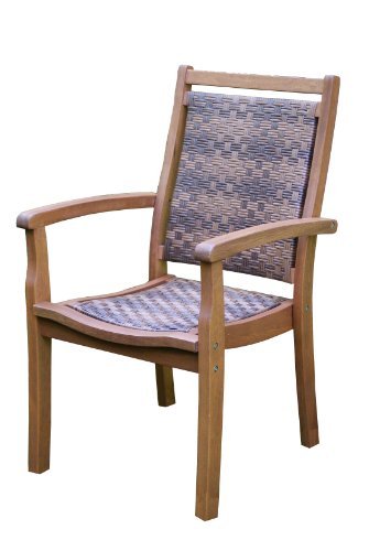 Outdoor Interirors 21090r All Weather Wicker Mocha And Eucalyptus Stacking Arm Chair