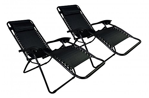 Zero Gravity Chairs Case Of 2 Black Lounge Patio Chairs Outdoor Yard Beach O62