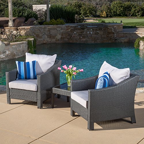 Caspian 3 Piece Grey Outdoor Wicker Furniture Chat Set