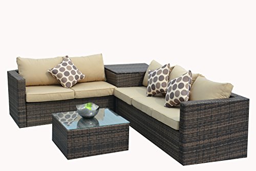 Direct Wicker 4pc Patio Sectional Furniture PE Wicker Rattan Sofa Set Deck Couch Outdoor  Brown