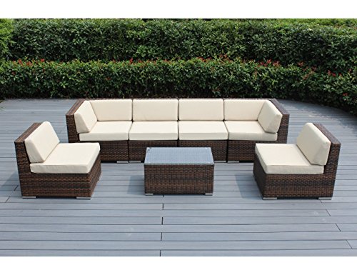 Genuine Ohana Outdoor Patio Sofa Sectional Wicker Furniture Mixed Brown 7pc Couch Set beige