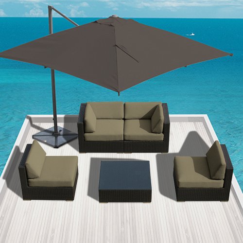 Luxxella Patio Bella Genuine Outdoor Wicker Furniture 5-Piece Contemporary Sectional Sofa Set  Taupe