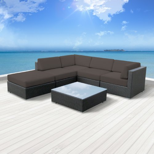 Luxxella Patio Beruni Outdoor Wicker Furniture 6-Piece All Weather Couch Sectional Sofa Set  Dark Grey