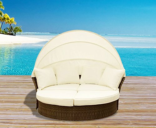 Outdoor Patio Wicker Furniture Pool Lounge All Weathered Gray Garden Round Double With Canopy Bed Set