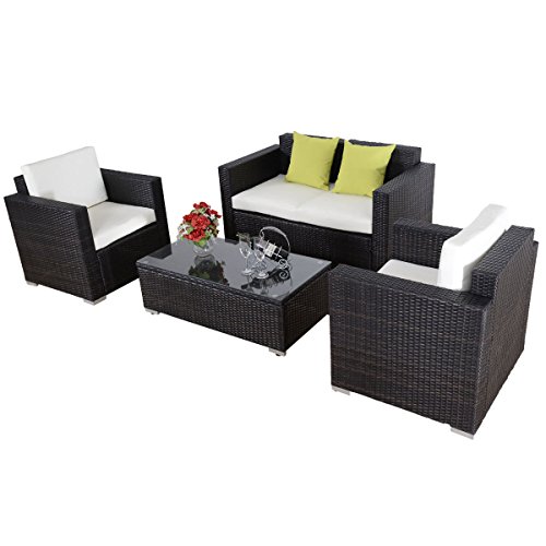 Tangkula 4 PCS Patio Outdoor Ratten Sectional Furniture Set Wicker Sofas with Cushion Mix Brown
